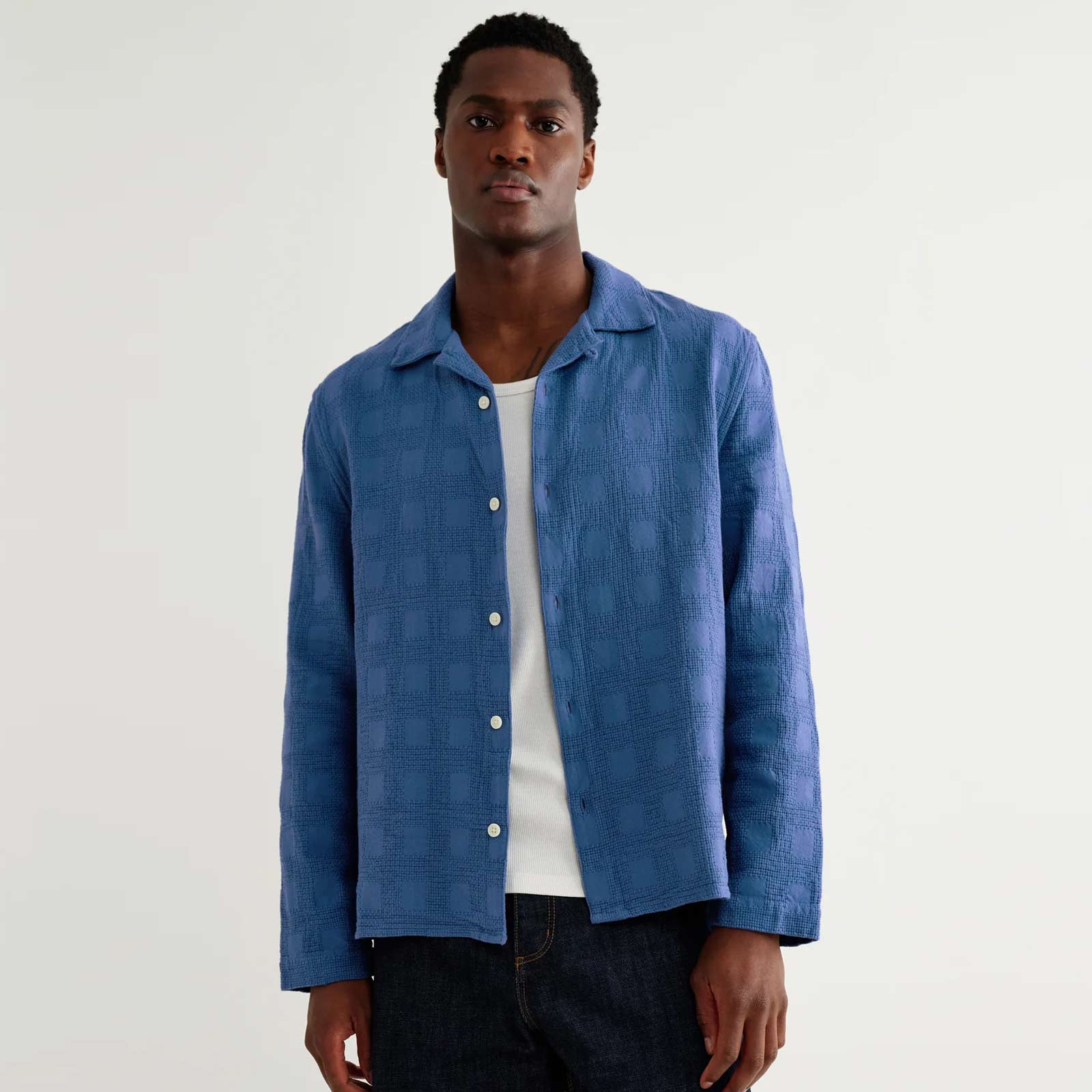 Corey L/S Cotton Dobby Shirt check blue