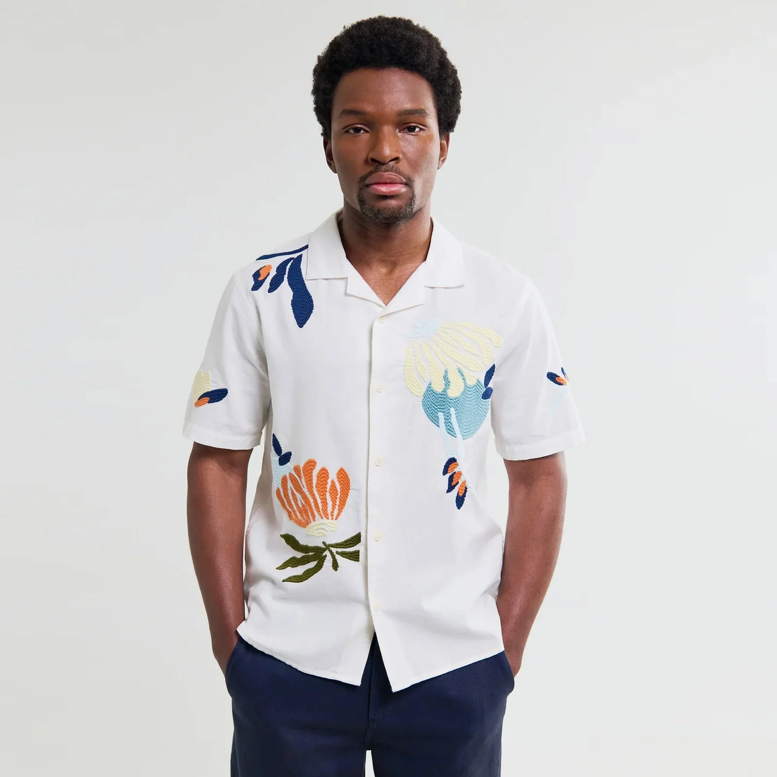 Didcot S/S Chunky Flower Stitch Shirt ecru/multi